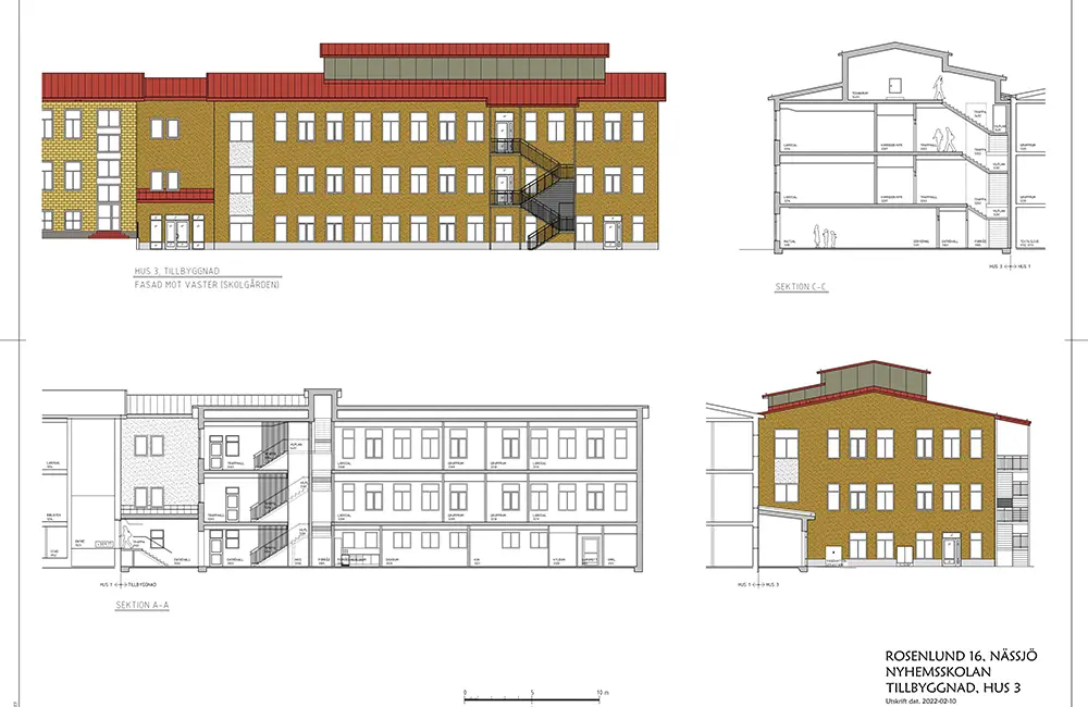 Fasadbilder på byggnaden Handskerydsskolan