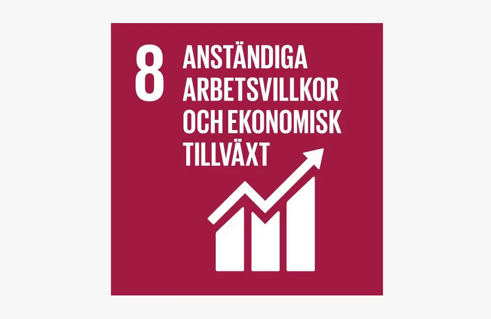 Symbol agenda 2030 Mål 8: Anständiga arbetsvillkor och ekonomisk tillväxt.