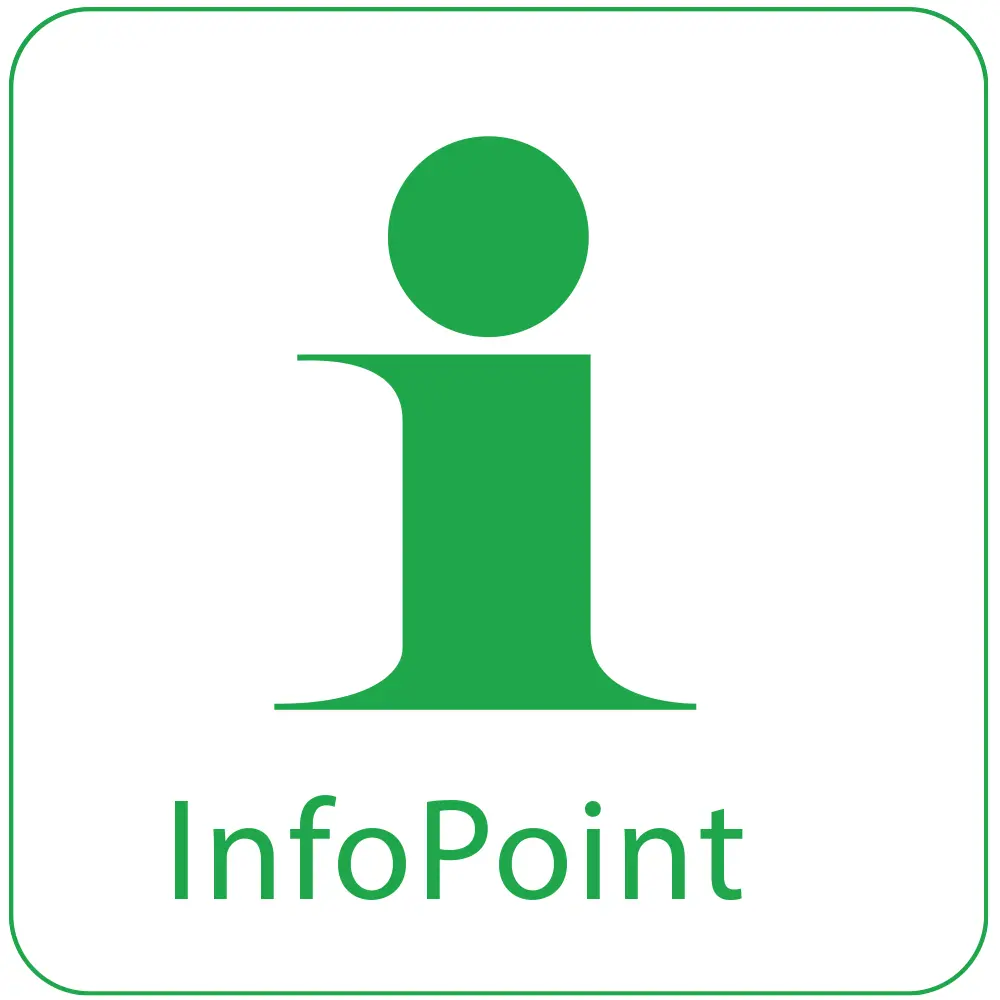 Logotype för Infopoint som har grön text på vit bottenplatta.