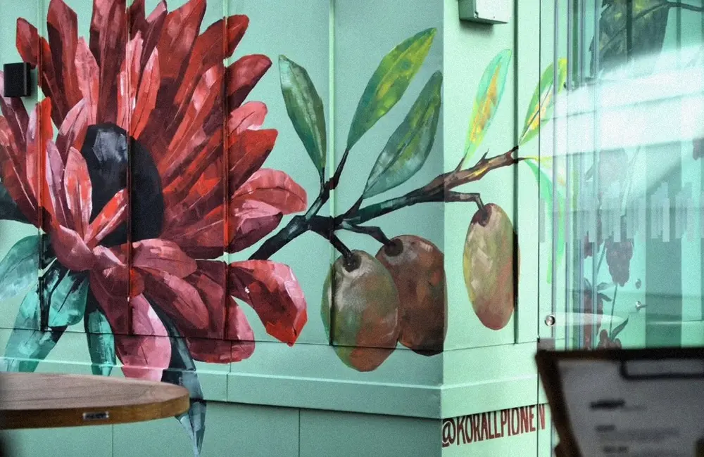 Detalj av muralmålning.
