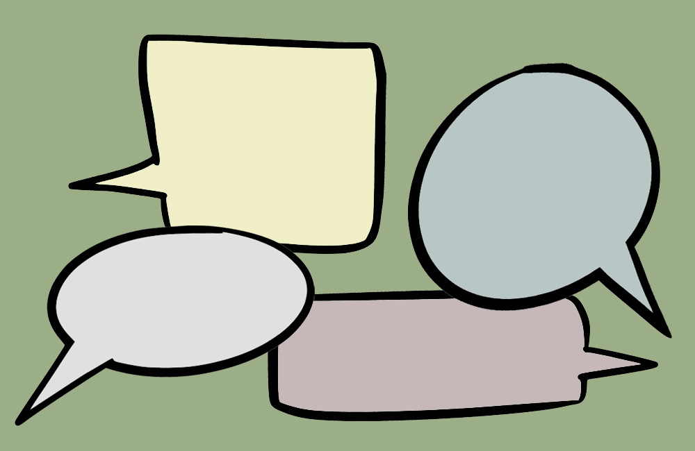 Illustration: Pratbubblor på grön bakgrund.