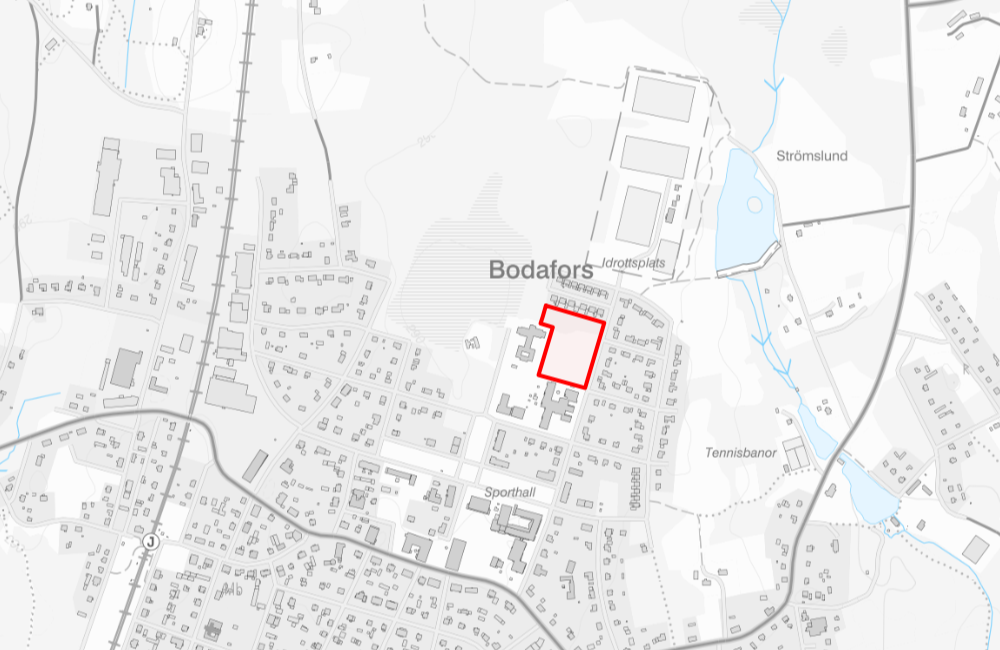 Översiktskarta som visar planområdets läge i Bodafors.