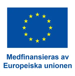 Illustration: Blå symbol med stjärnor och texten: Medfinansieras av Europeiska unionen