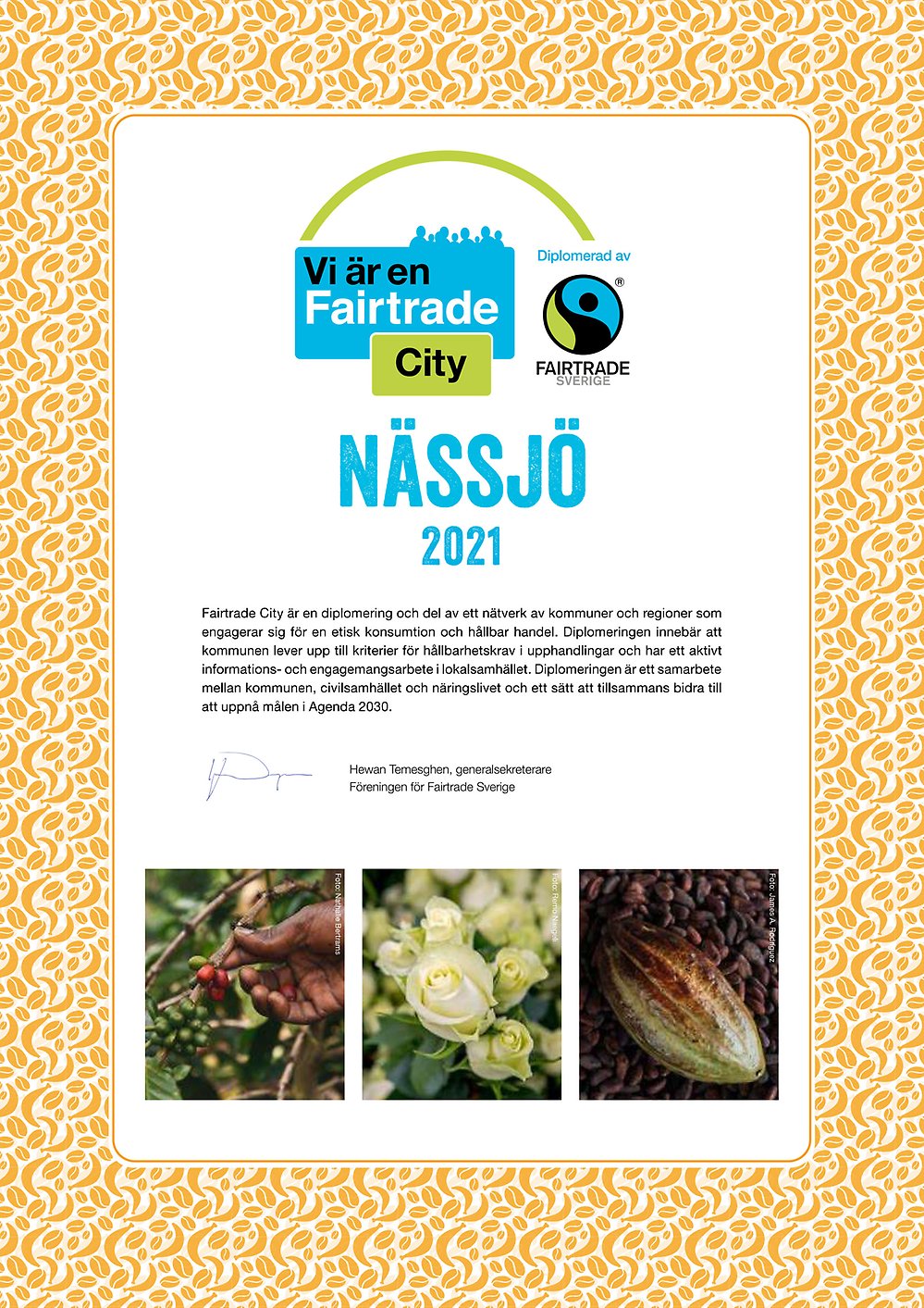 Nässjö diplom för Fairtrade City 2021