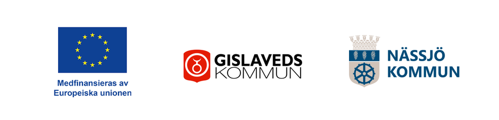 Logotyper för Europeiska socialfonden, Gislaveds kommun och Nässjö kommun